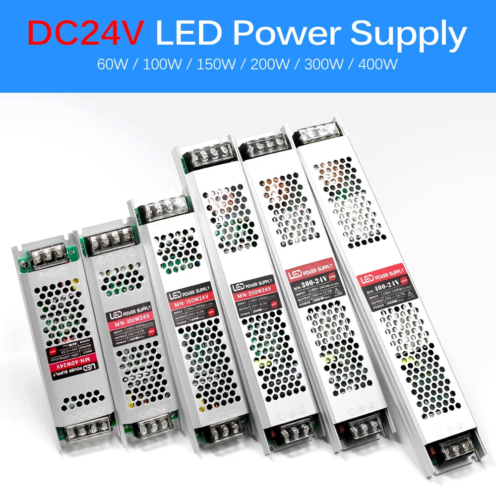 Ultra Thin LED Power Supply DC 12V 24V Lighting Transformer 60W 100W 150W 200W 300W 400W LED Driver Power Adapter For LED Strip