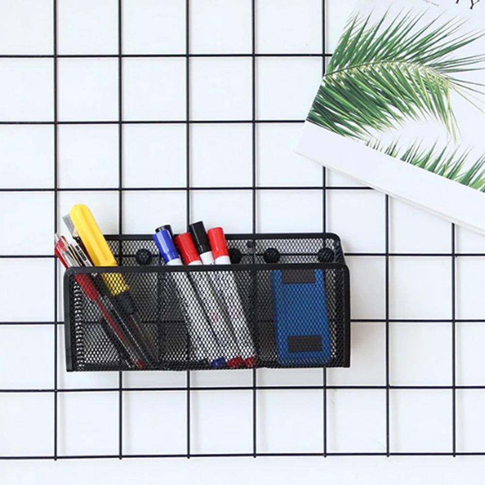 Multifunctional Magnetic Storage Basket Creative Magnetic Metal Mesh Pen Holder Home Office Debris Organizer 1/2/3 Grid Optional