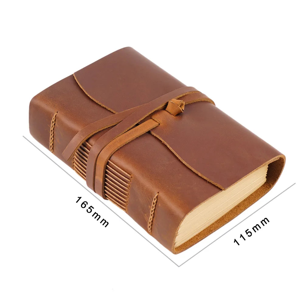 Handmade Leather Notebook Brown Journal Thick Travel Diary Blank Kraft Tie Rope Sketchbook Back To School Gift 400 Pages