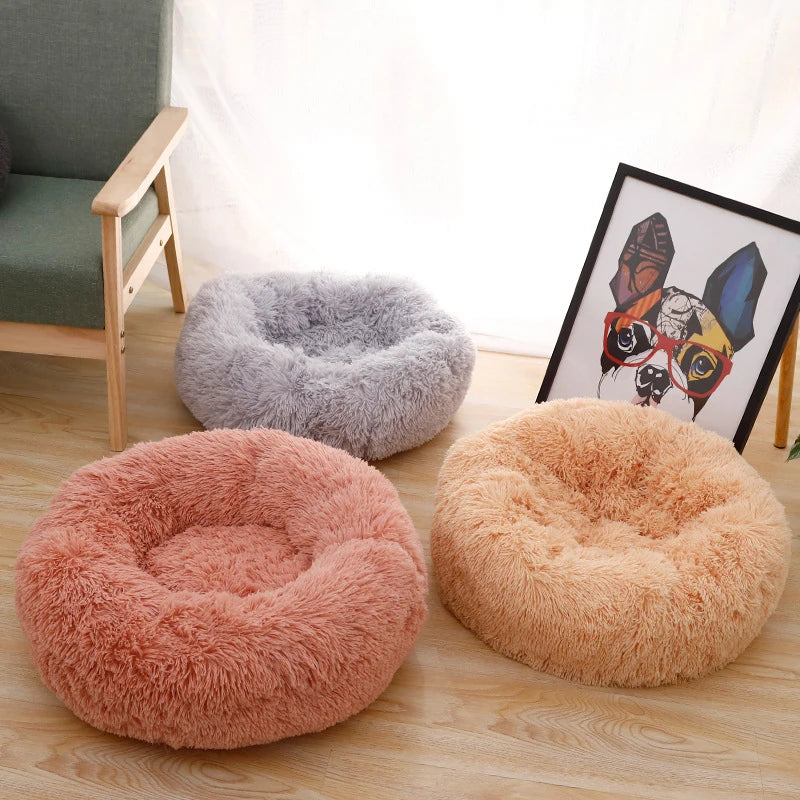 Donut Dog Bed Warm Soft Long Plush Pet bed For Samll Large Dog House Cat Calming Beds Washable Winter Kennel Sofa Cushion Mat