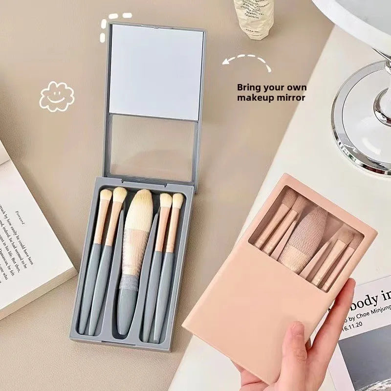 2024 New 5 pieces mirror box with skylight powder brush concealer blush super soft brush boxed mini portable makeup