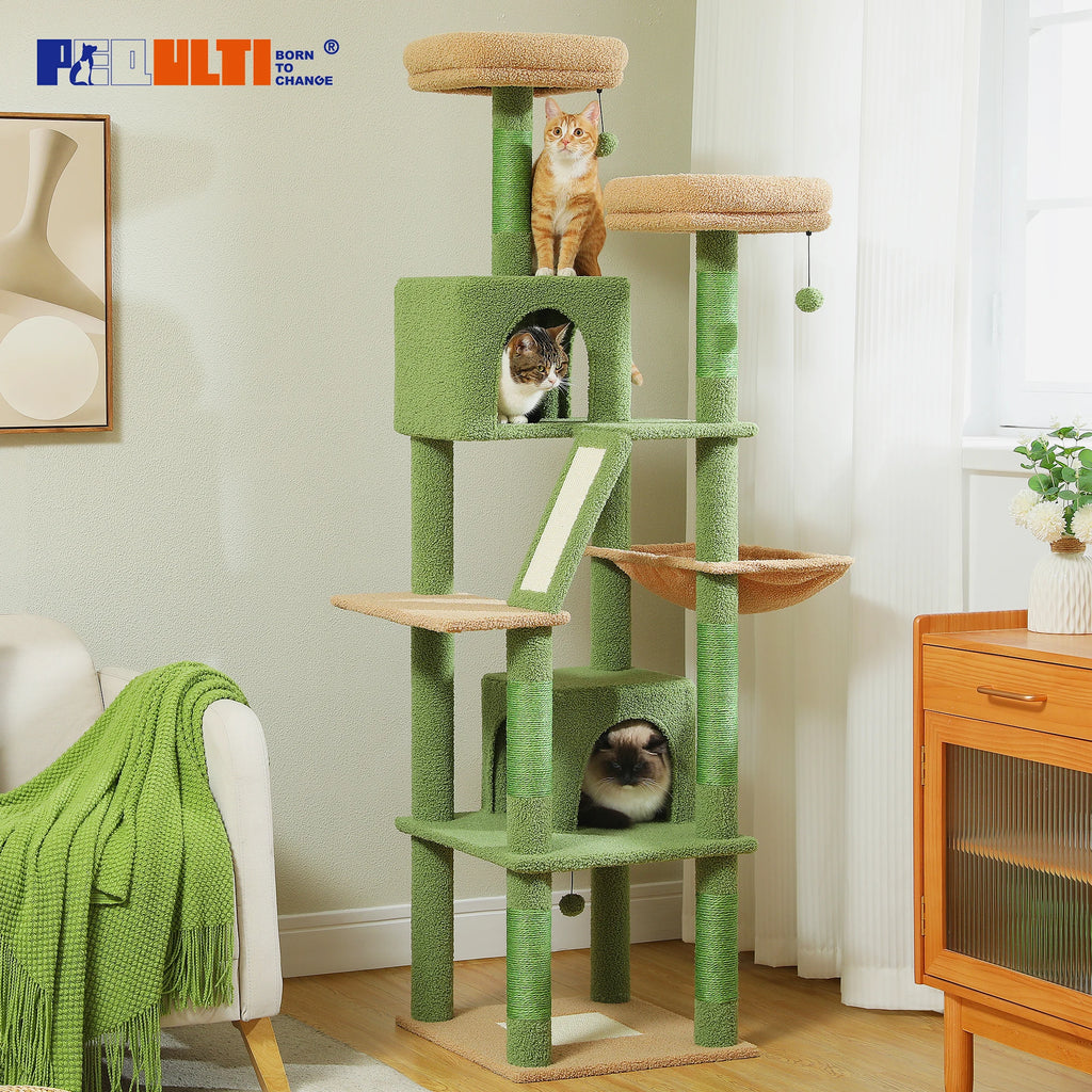 Sturdy Multi-Level Cat Tree Tower with Natural Sisal Scratching Posts,Cozy Hammock&Condo, Large Top Perch, and Fun Dangling Ball