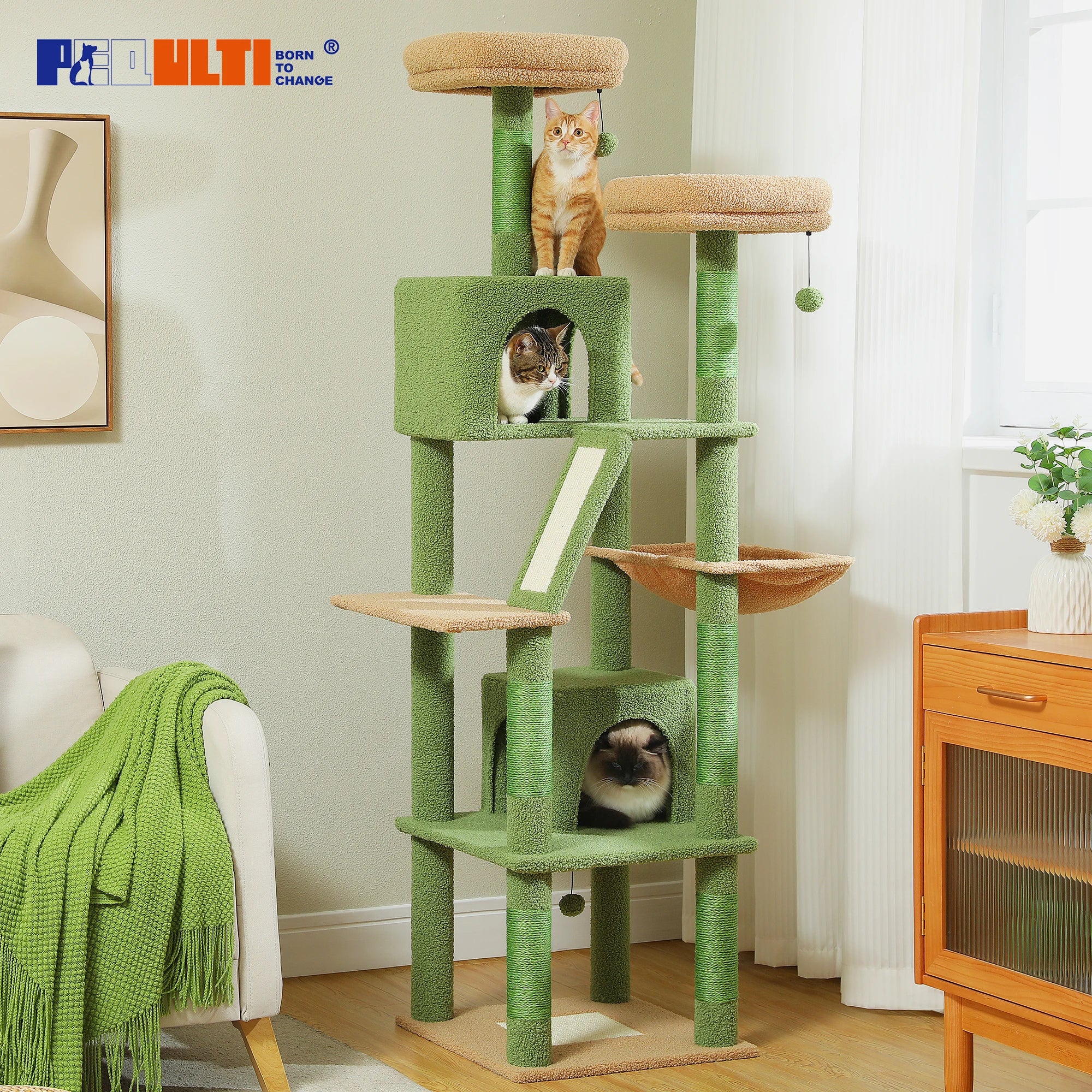 Sturdy Multi-Level Cat Tree Tower with Natural Sisal Scratching Posts,Cozy Hammock&Condo, Large Top Perch, and Fun Dangling Ball