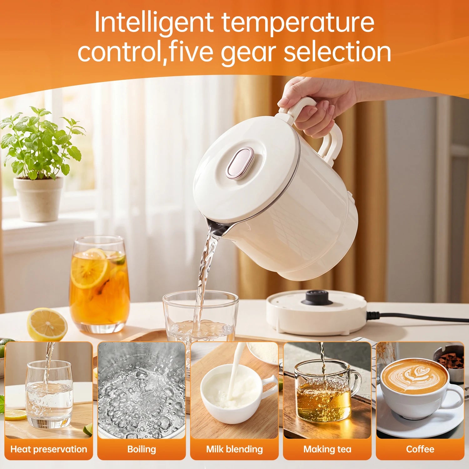 500W Electric Kettle with Stainless Steel Inner Lid, Suitable for Kitchen, Restaurant and Living Room, Used for Brewing Coffee, Milk and Boiling Water, Travel Folding Kettle