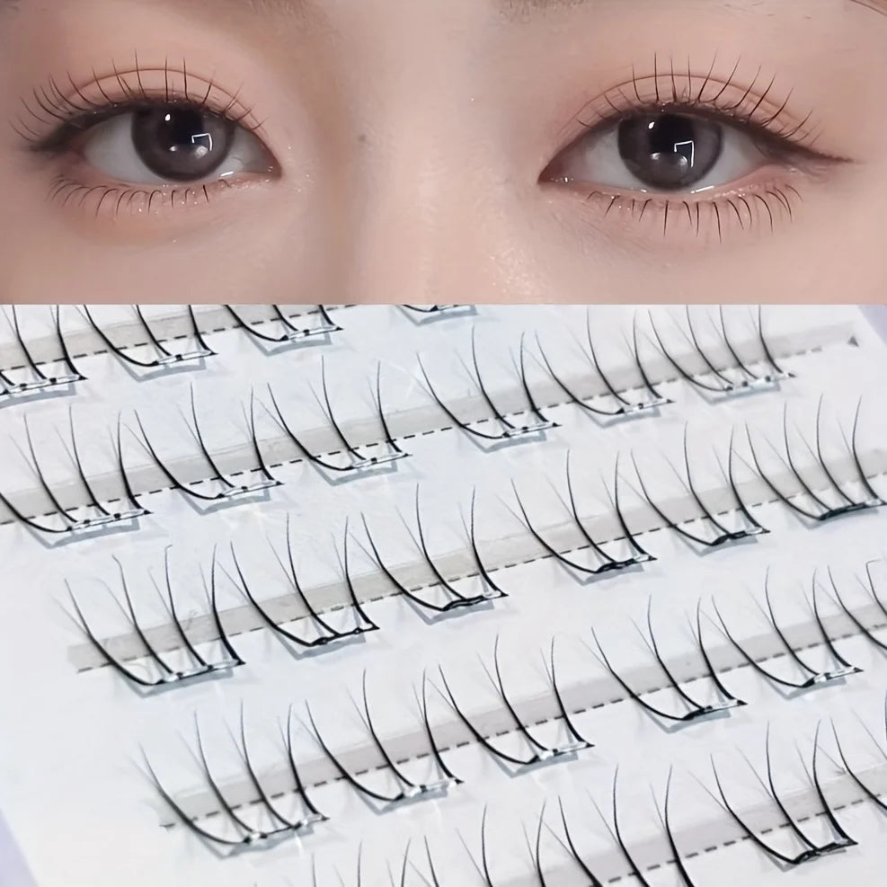 Mixiaohe Short Pear Baby Bend Glueless Eyelashes 100 Clusters C Curl Natural Segmented Lashes for Beginners