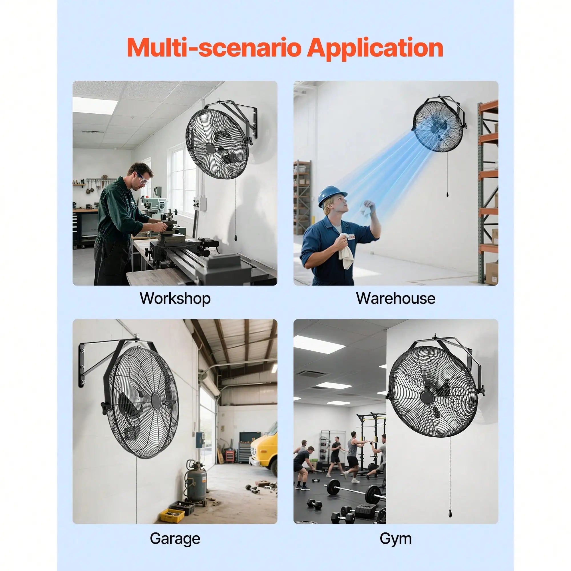 18 Inch Industrial Wall Mount Fan, High Velocity 4000 CFM Indoor Fan With 3 Speeds, Powerful Motor Garage Wall Fan With Aluminum Blades For Workshop, Warehouse, Greenhouse, Commercial