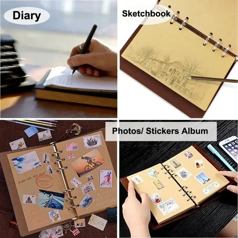 Retro Notebook for Kids Adult Traveler Diary PU Leather Soft Cover Replaceable Kraft Paper Inner 14x10cm Notebooks & Notepads
