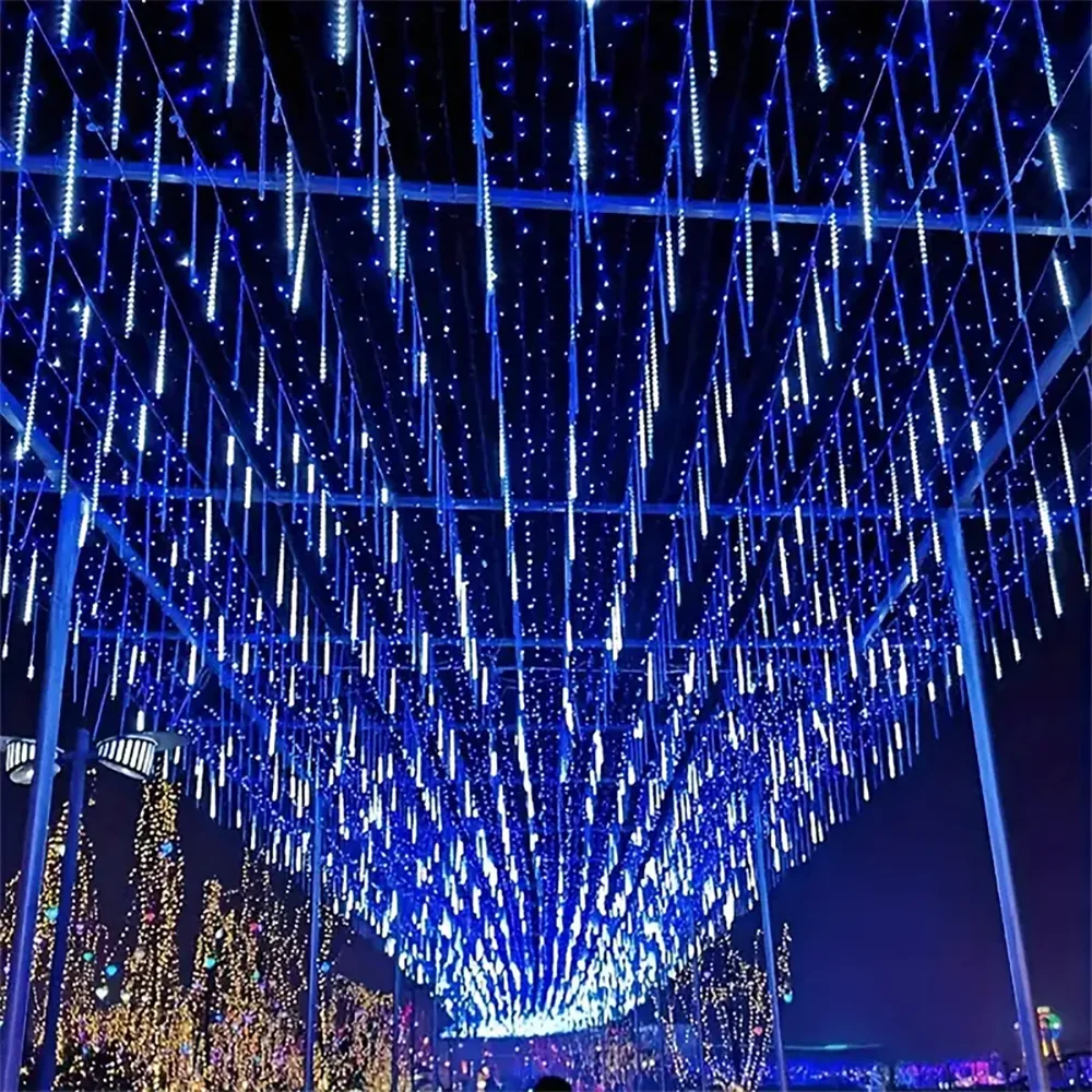 Christmas Lights Outdoor Solar Meteor Shower Lights 8 Tubes Xmas Tree Rain Drop Lights For Holiday Wedding Party Decorations