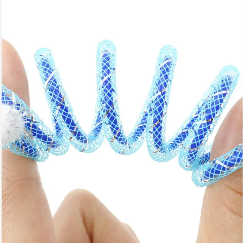 Flexible Spring Mesh Cat Toy with Pom Pom Balls, Colorful Bendable Coil Tube Interactive Kitten Play Toy