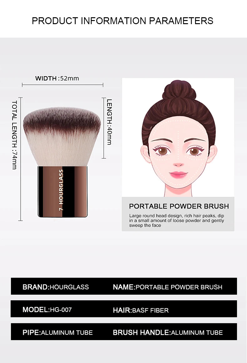 Hourglass Makeup Brush- No.7 Finishing Brush Soft Fiber Hair Portable Powder Brush Fashion Design Single Face Brush