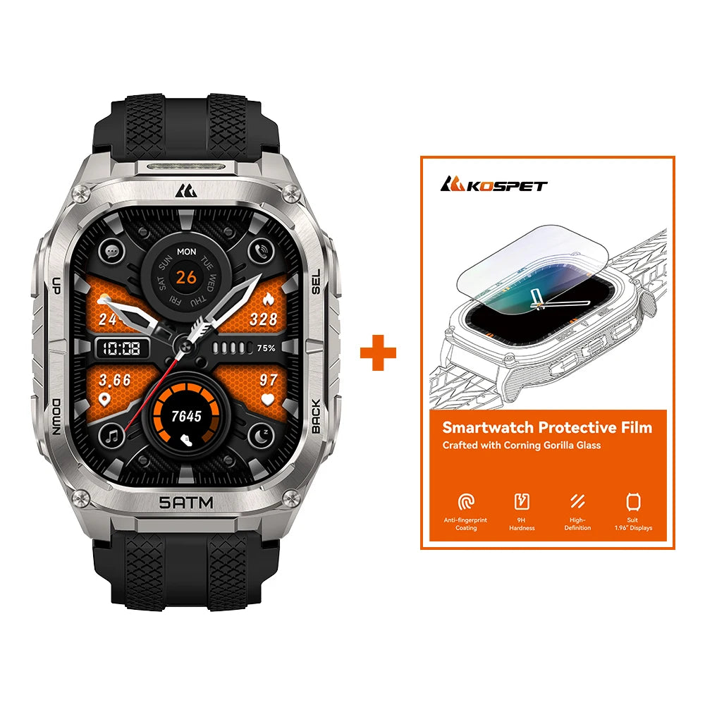 KOSPET TANK M4C Rugged Smartwatch for Men Military-Grade GPS Watch with Flashlight 5ATM Waterproof Health & Fitness Tracker