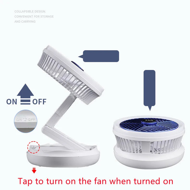 USB Charging Foldable Table Fan Wall Mounted Hanging Ceiling Fan with LED Light 4 Speed Adjustable For Home Room Air Cooler Fan