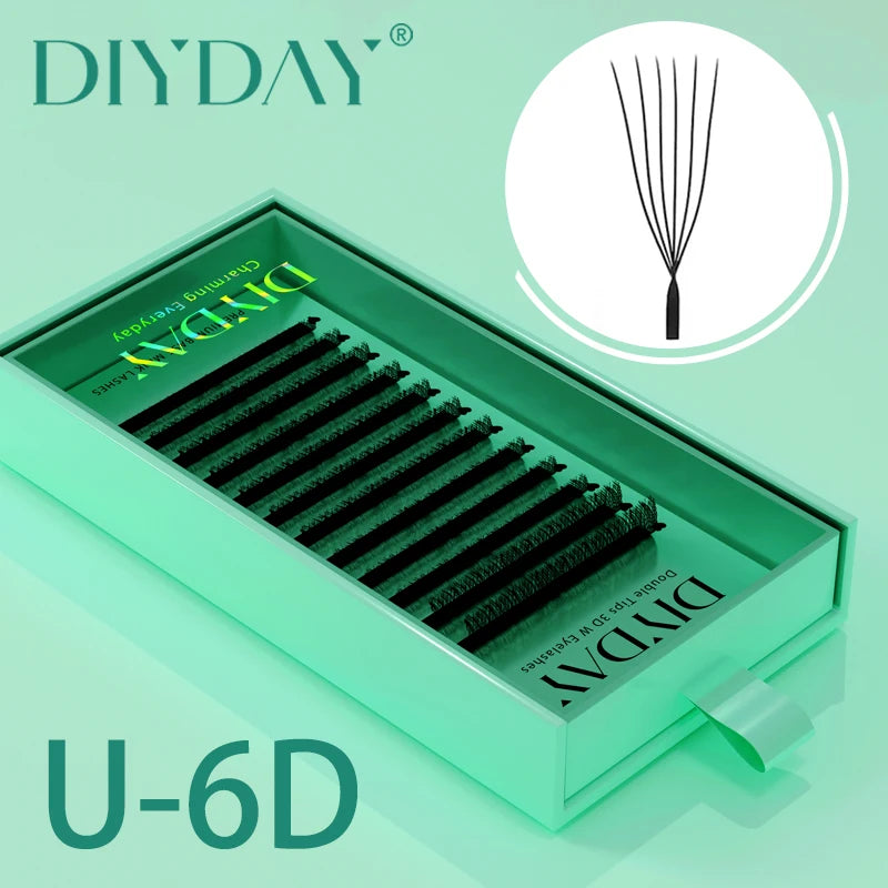 DIYDAY U-shaped 6D Eyelash Extension U-6D W Shape Bloom Dense Faux Lashes U-3D U-4D U-5D Natural Wispy False Mink Eyelashes