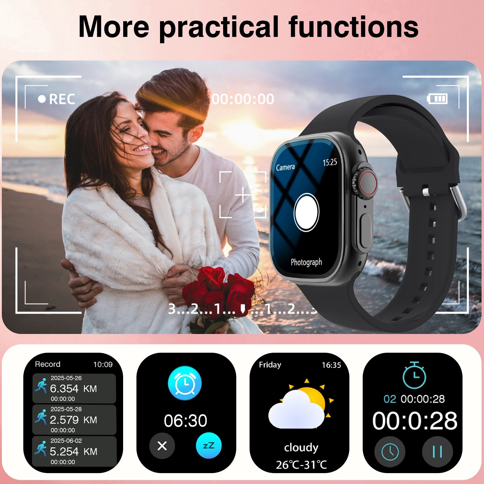 2.01'' Sports Smart Watch Fitness Clock Health Monitor Waterproof Smartwatch Wireless Call Watches for Men Women IOS Xiaomi 2026