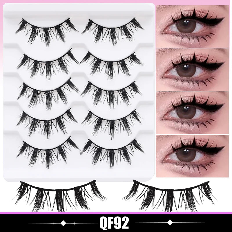 DINGSEN 5Pairs Lashes Fake Eyelashes Natural Long Manga Lashes Winged End Eye Elongated Eyelashes Fake Lashes Makeup