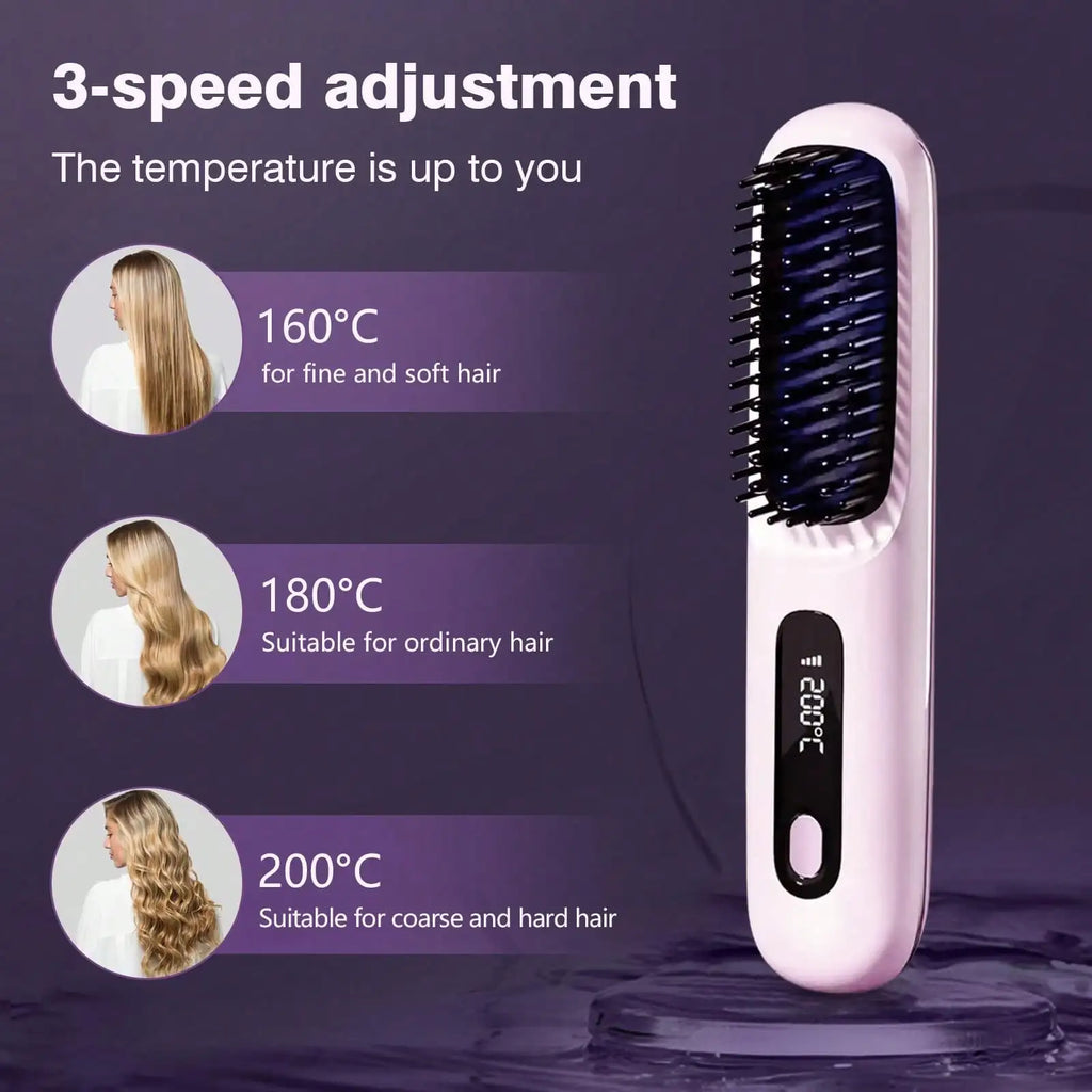 Women's Wireless Portable Hair Straightener, USB Rechargeable Negative Ion Hot Air Straightening Brush, Effectively Smooths Frizz, Makes Hair Shiny And Soft, Anti-Scald Design, 3 Temperature Settings, 30 Seconds Fast Heating,