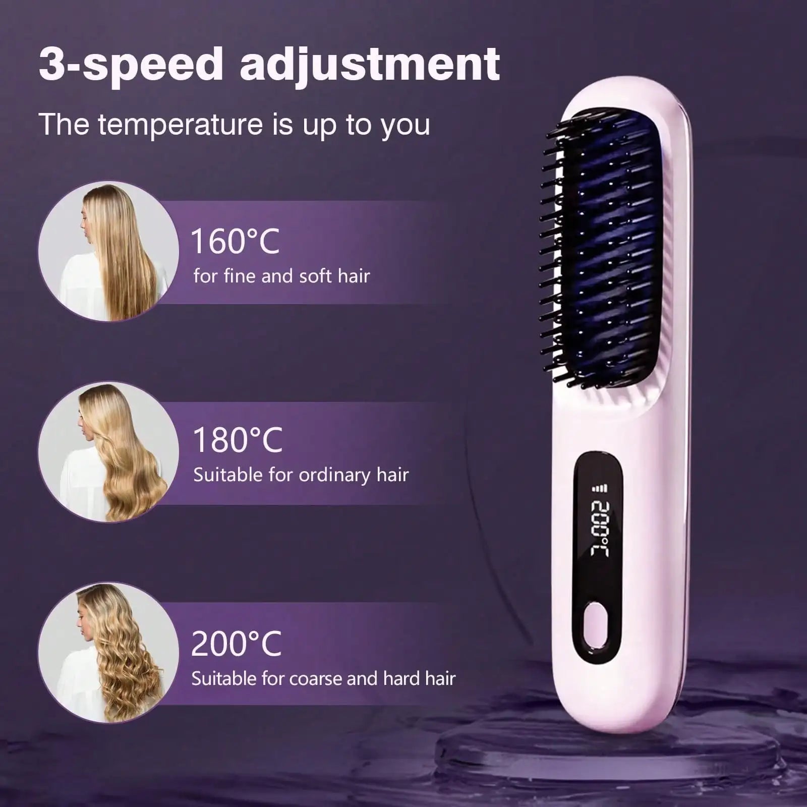 Women's Wireless Portable Hair Straightener, USB Rechargeable Negative Ion Hot Air Straightening Brush, Effectively Smooths Frizz, Makes Hair Shiny And Soft, Anti-Scald Design, 3 Temperature Settings, 30 Seconds Fast Heating,