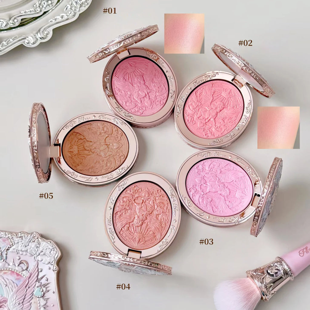 Flower Knows Knight Unicorn Satin Blush Silky Powder Melts Into Skin Long Lasting High Pigment Shimmer Natural Flushed Makeup