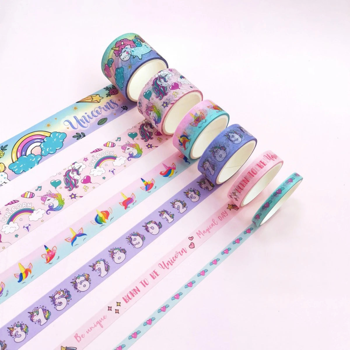 6-Volume Unicorn and Washi Tape Set, Cartoon Decorative Tape, for Journals and Planners, DIY Stationery, Handmade Gifts