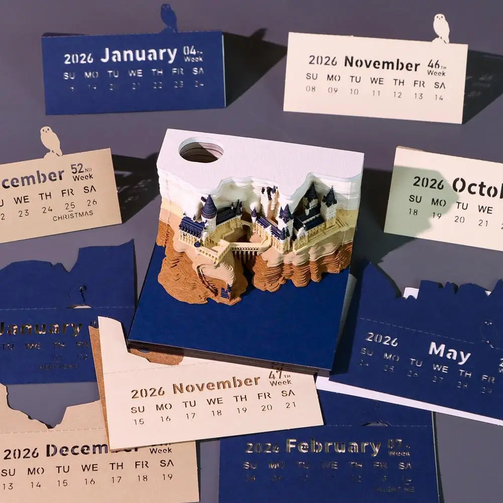 Mystical 3D Desk Calendar Pop-Up Castle Monthly Planner 2025 Yearly Organizer Sticky Notes to do list Office/Home Desk Decor