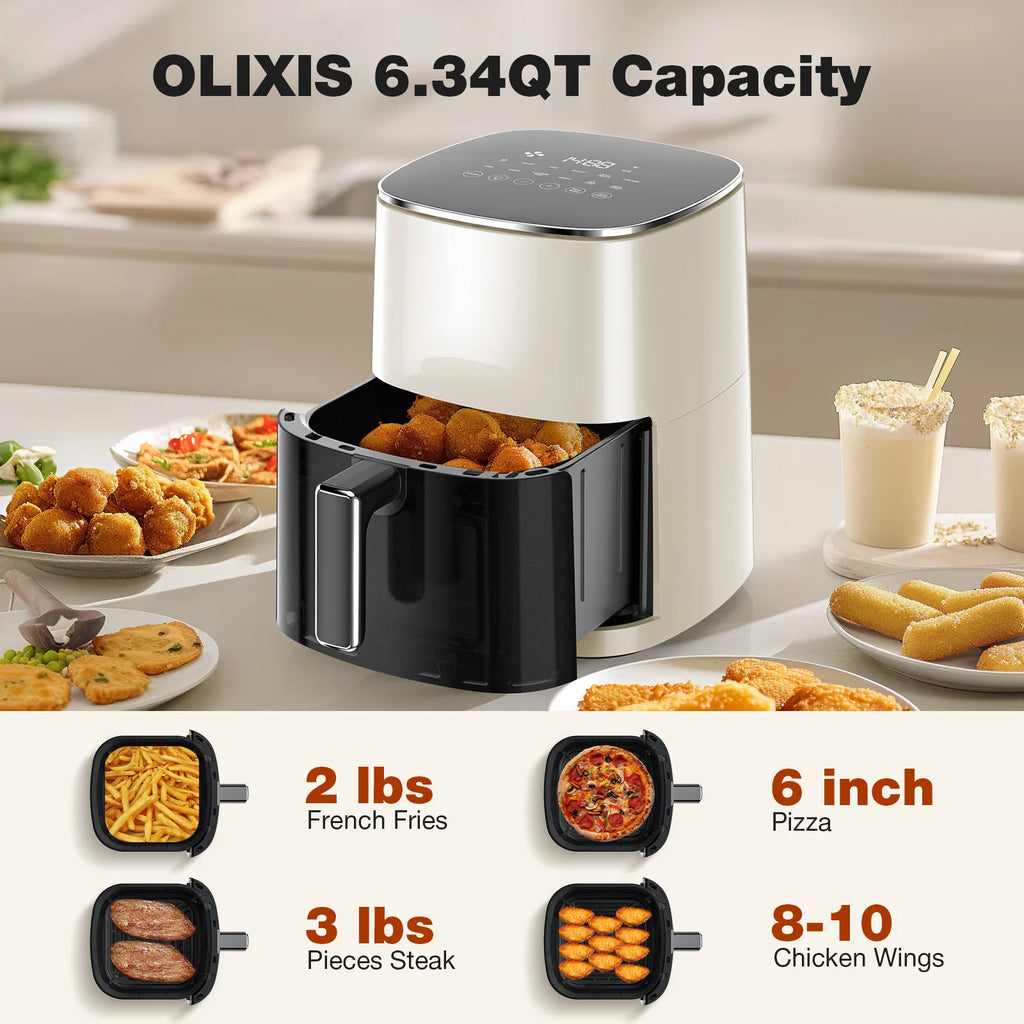 JHK 6 Quart Electric Air Fryer with Window Square Air Fryer 400F 12-in-1 Air Fry Roast Reheat Dehydrate Fries Custard Chicken Vegetabels and Keep Food Warm
