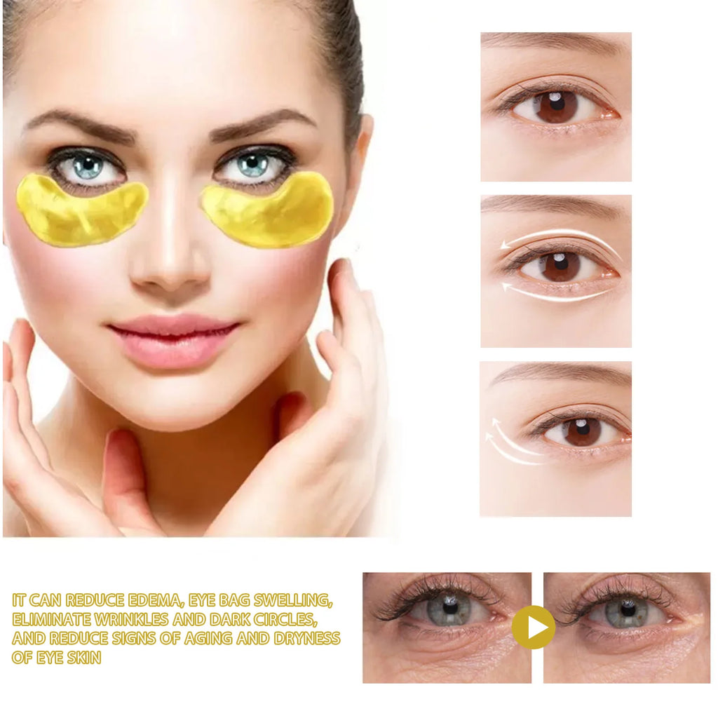 24k Gold Under Eye Patches Pure Gold Anti-Aging Under Eye Mask Removal Eyebags Moisturizing Firming Eye Patches Anti Dark 60pcs