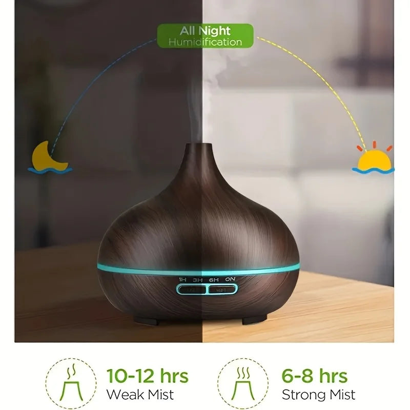 Diffuser For Home Wood Grain Aroma Diffuser with Remote Control Timer  6 Oil Set - 550ml Cool Mist Humidifier for Large Room