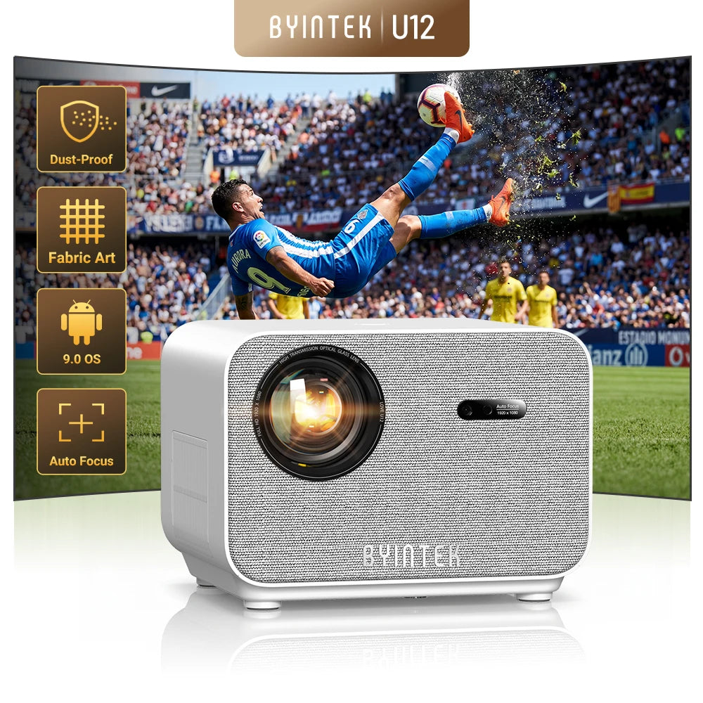 BYINTEK LOVE U12 Full HD 1080P Projector 4K 800 ANSI Android WiFi 6 Auto Focus Home Theater Projectors for Movie Meeting Video