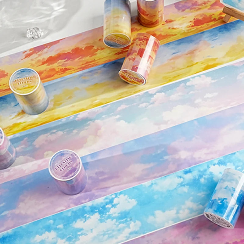 Mr. Paper Sky Cloudscape Tape 200cm - PET Material Large Roll, Ethereal Journal Decor, Creative Collage Material