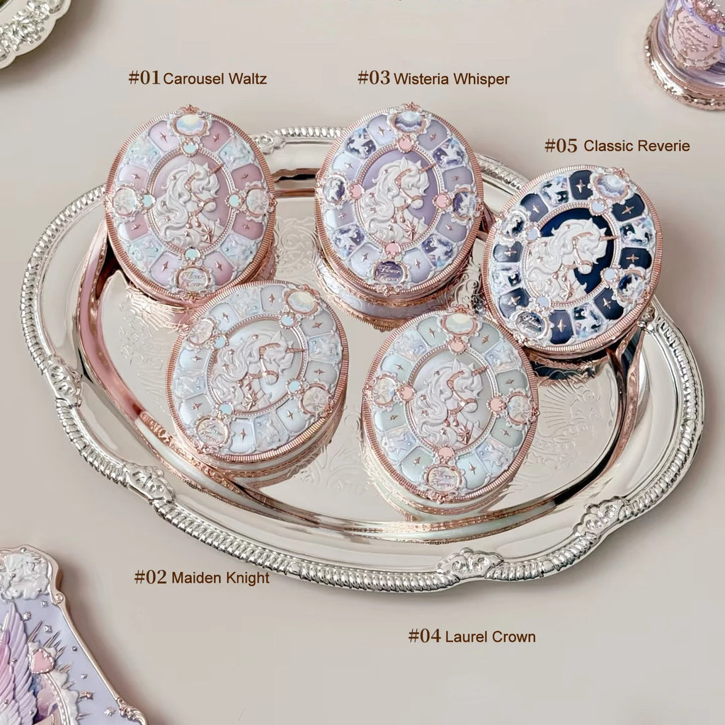 Flower Knows Knight Unicorn Satin Blush Silky Powder Melts Into Skin Long Lasting High Pigment Shimmer Natural Flushed Makeup