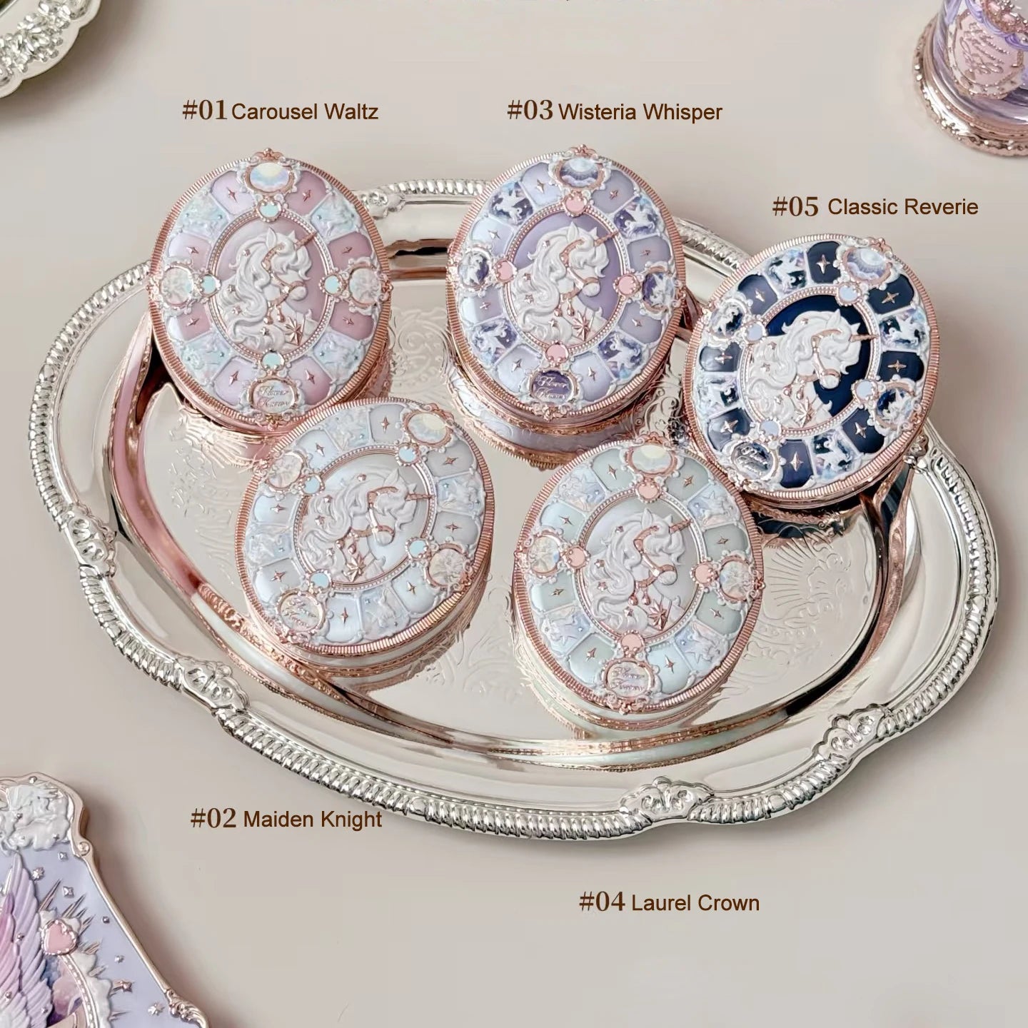 Flower Knows Knight Unicorn Satin Blush Silky Powder Melts Into Skin Long Lasting High Pigment Shimmer Natural Flushed Makeup