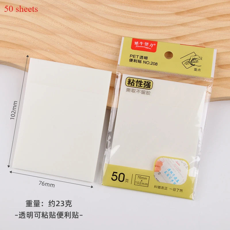 Waterproof PET Sticky Notes Transparent Creative Korean Ins Style Memo Pads for Study Office School Supplies