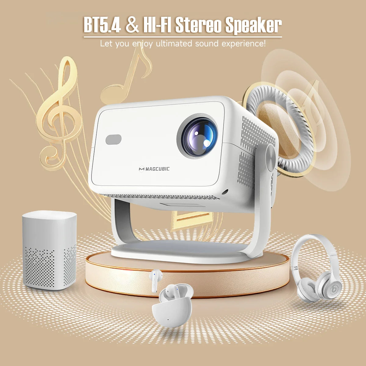 Magcubic 650ANSI L018 Projector 8K Native 1080P Auto Focus & Keystone Correction Android14 BT5.4 WIFI6 360° Portable Home Cinema
