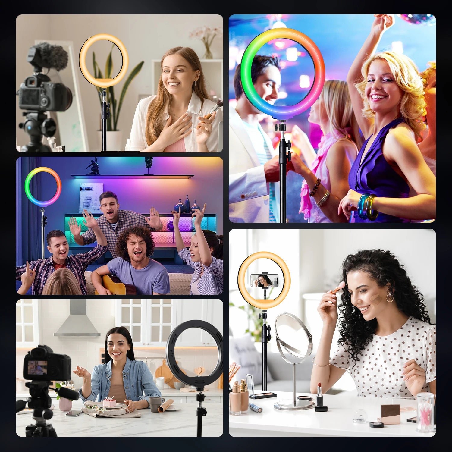 A 10 Inch Professional Selfie Ring LED Light, USB Powered,160cm Tall Stand, 38-Color RGB, Live Streaming, Makeup Fill Lights