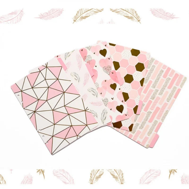 5pcs A5 A6 Loose-leaf Notebook Divider Sheets Pink Gold Divider Card Index Page Suitable for Diary Planner Notebook