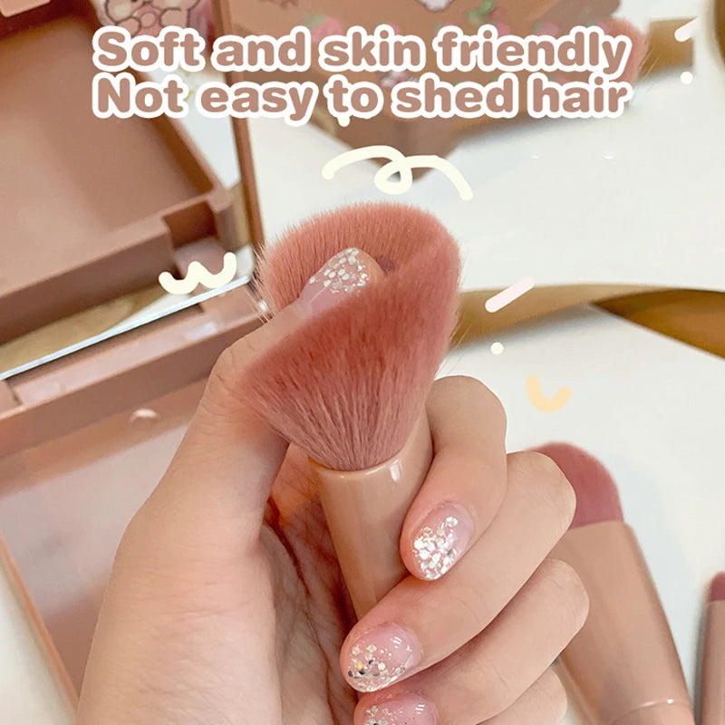 【SSummer10】5Pcs Travel Mini Makeup Brushes Set with Case Mirror - Small Complete Function Cosmetic Kit【SS】