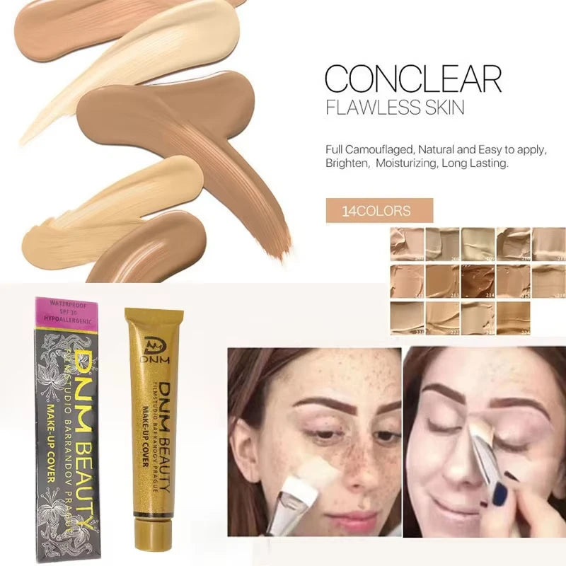 Gold Tube Full Coverage Concealer,Face High Coverage Foundation Cream For Dark Circles Tattoos Freckles Redness,Even Skin Tone
