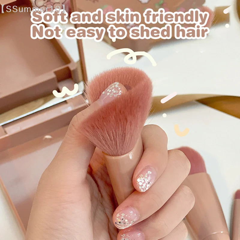 【SSummer10】5Pcs Travel Mini Makeup Brushes Set with Case Mirror - Small Complete Function Cosmetic Kit【SS】