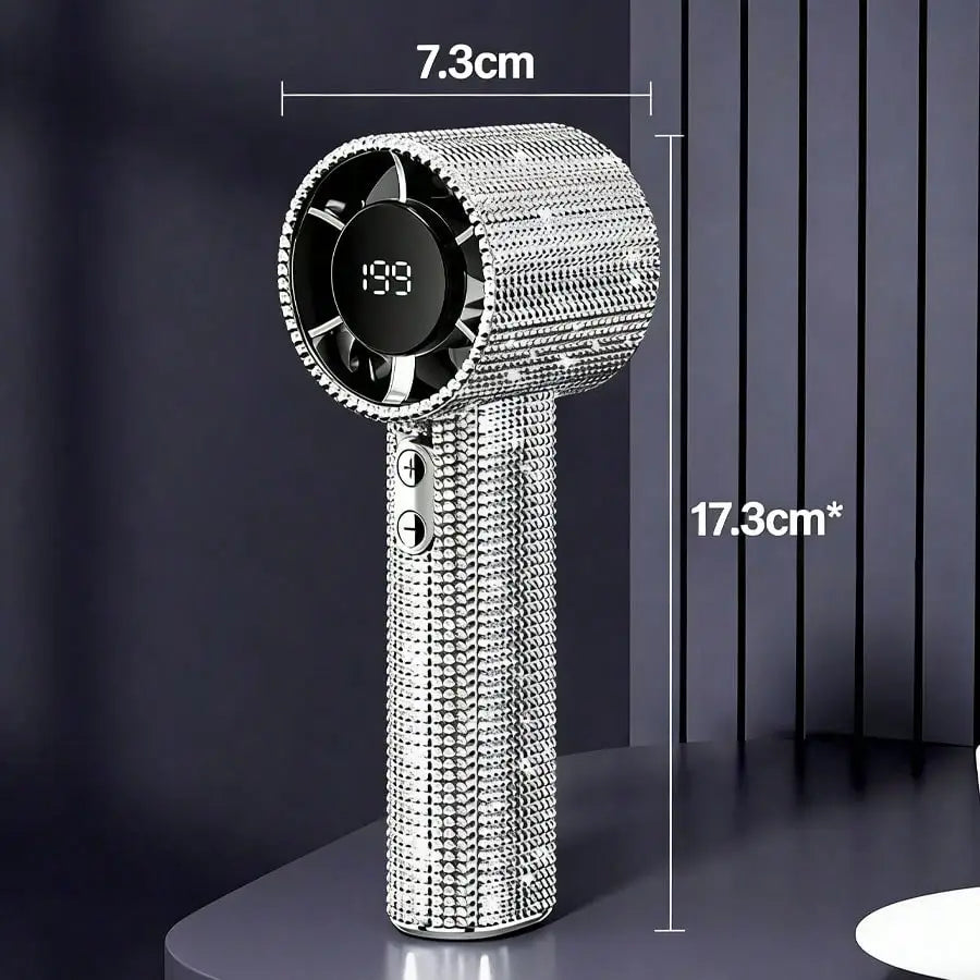 Encrusted Mini Handheld Electric Fan, Luxury USB-C Rechargeable Quiet Turbo Fan, 1800mAh Battery, Adjustable Speed, Elegant Summer Gift Box For Women, Suitable For Office, Commute And Travel,Outdoor,Garden,Travel Essentials,P