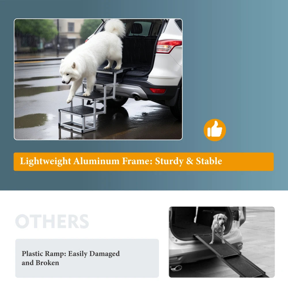 Foldable Dog Ramp Portable Pet Stairs Non Slip Reinforced Structure 250lbs Load Bearing for Large Dog Car SUV Truck Travel