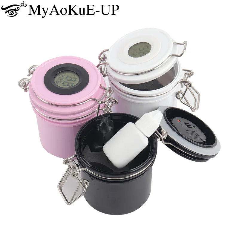 Eyelash Glue Storage Tank With Temperature and Hygrometer Activated Carbon Seal Leak-proof Jar Container Lash Extension Tool