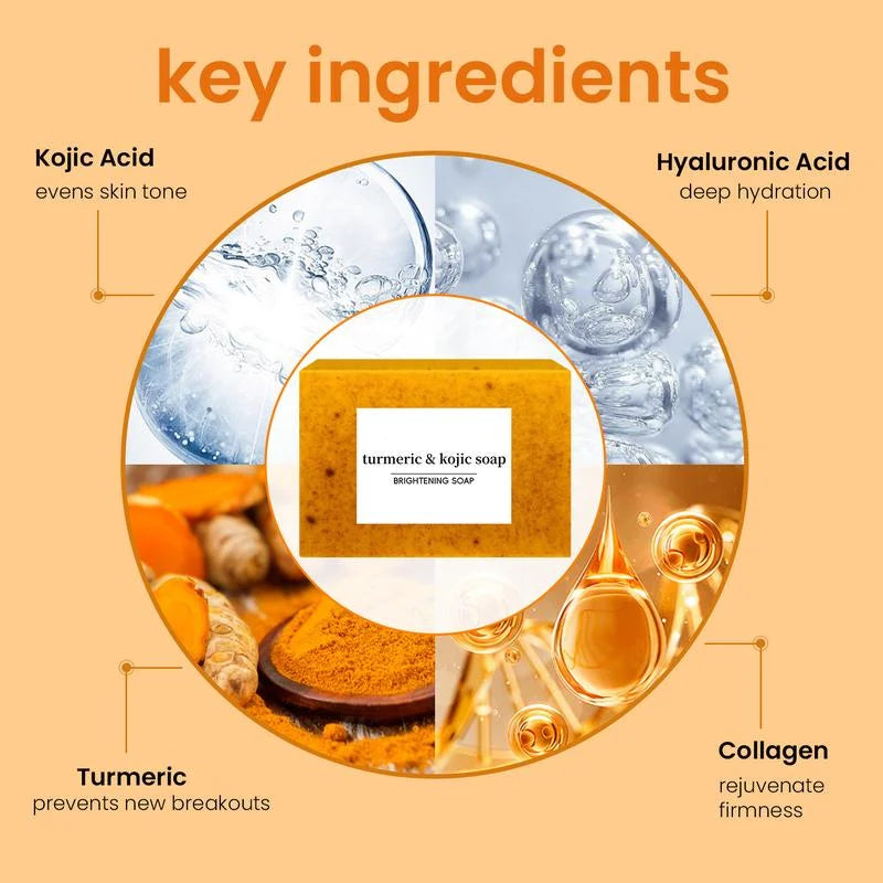 Lemon Turmeric Kojic Soap,Natural Handmade Soapes,Turmeric Soap Bar for Face and Body, Smooth Skin Tumeric Soaps,Deep Cleansing Soaps for Men & Women