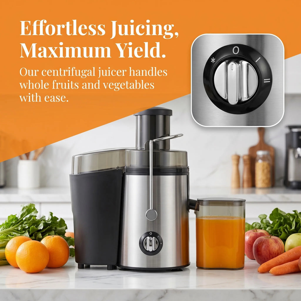 Juicer, 800 Watt Centrifugal Juicer with Wide Mouth 3" Fruit & Vegetable Feed Chute, Easy to Clean, Stainless Steel (Silver)