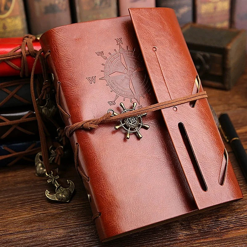 Retro Notebook for Kids Adult Traveler Diary PU Leather Soft Cover Replaceable Kraft Paper Inner 14x10cm Notebooks & Notepads