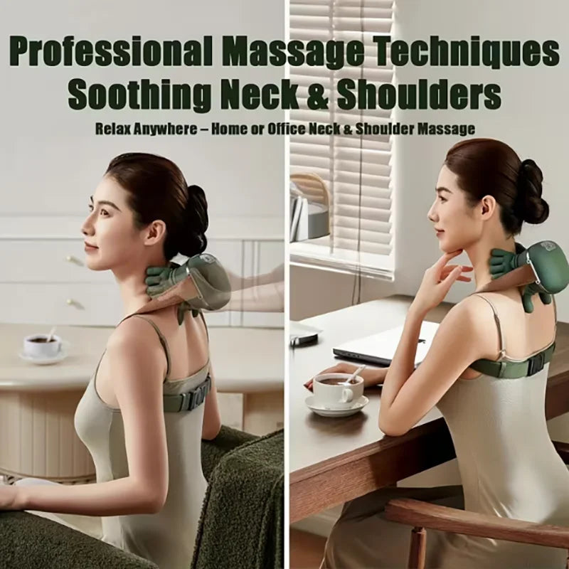 Wireless Bionic Heated Electric Neck and Shoulder Massager with Finger Massager, Portable