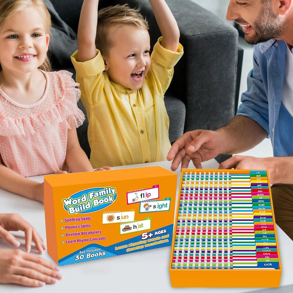 30 Read and Rhyme Flip Books Vocabulary Flash Cards Word Reading Flip Book Letter ABC Vocabulary Cards Educational Reading Game