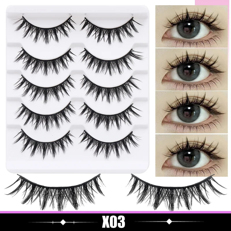 DINGSEN 5Pairs Lashes Fake Eyelashes Natural Long Manga Lashes Winged End Eye Elongated Eyelashes Fake Lashes Makeup