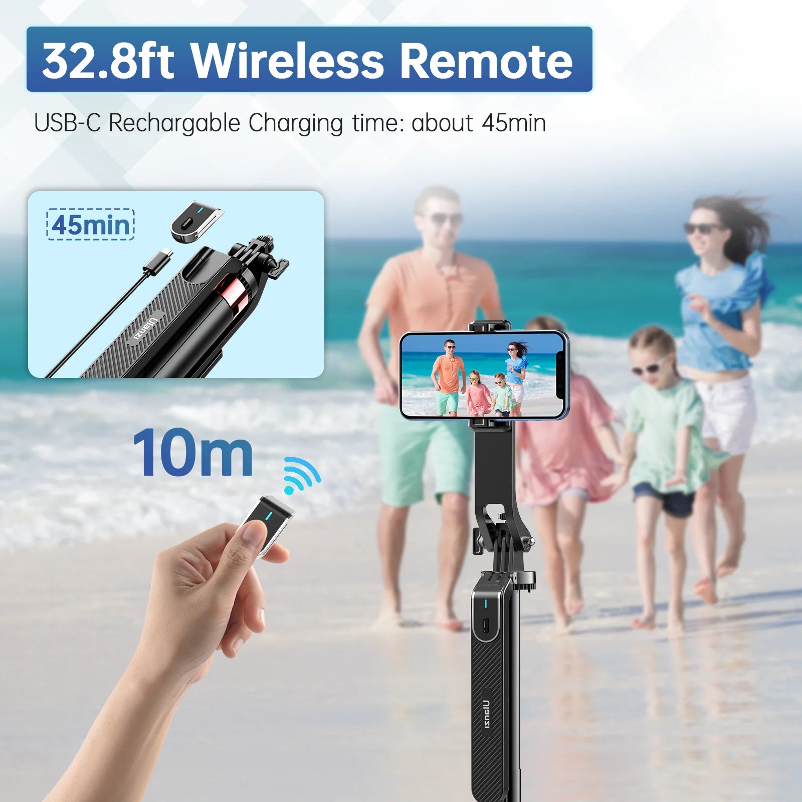 Ulanzi MA09 1.8m Selfie Stick Tripod for iPhone 16 15 Android Phone with Remote Control Panoramic Ball head Holder U200 VL49 Kit