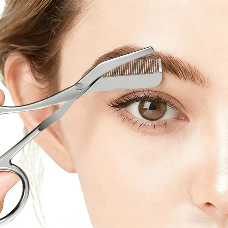 Stainless Steel Eyebrow Scissors with Eyebrow Comb Tweezers Makeup Scissors Eyebrow Trimming Knife Hair Remover Shaver Tool