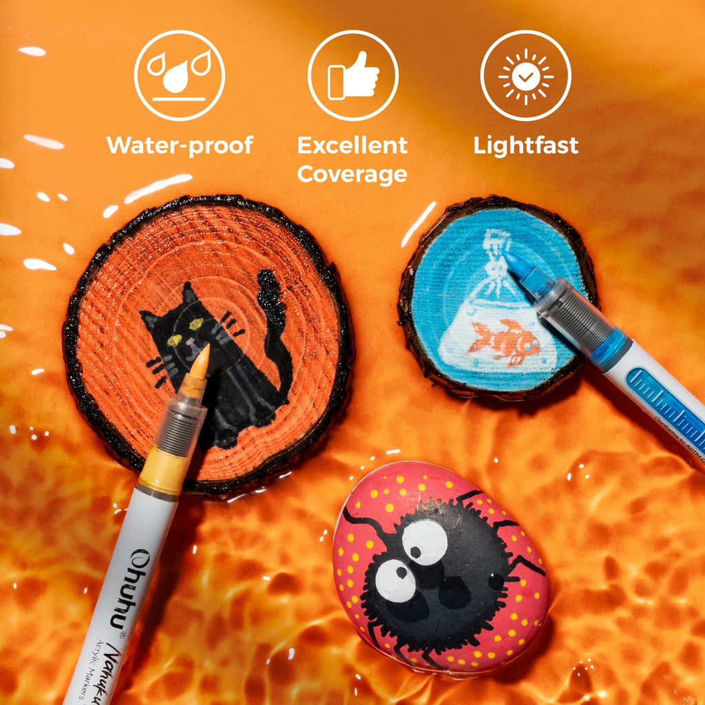 Ohuhu Nahuku Direct-ink Acrylic Markers Acrylic Paint Markers Direct Liquid Flexible Brush Tip High Opacity Paint Pens Lightfast